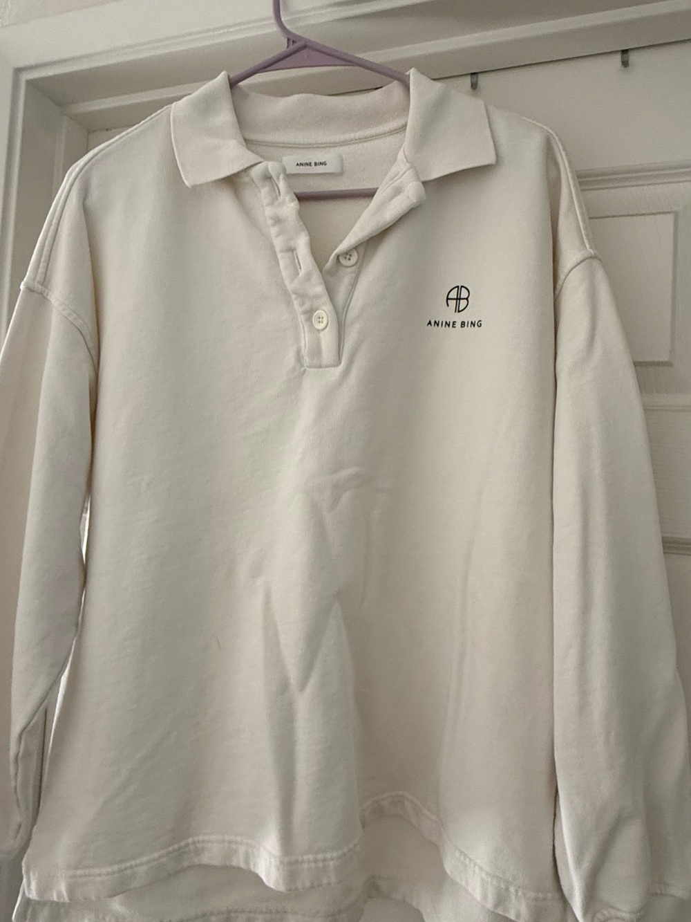 Anine Bing Cream Polo Sweatshirt with Small Black Logo